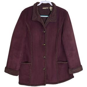 Vtg LL Bean Jacket Womens XL Purple Faux Suede Sherpa Coat Western Shearling Y2K